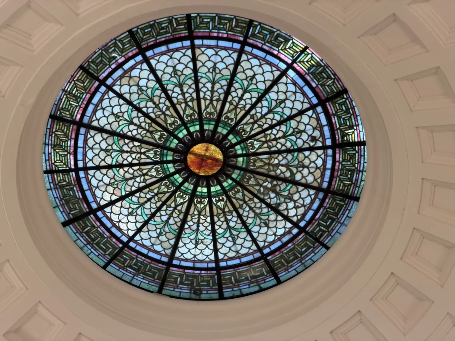 Historic stained-glass dome inside the Somerset County Courthouse