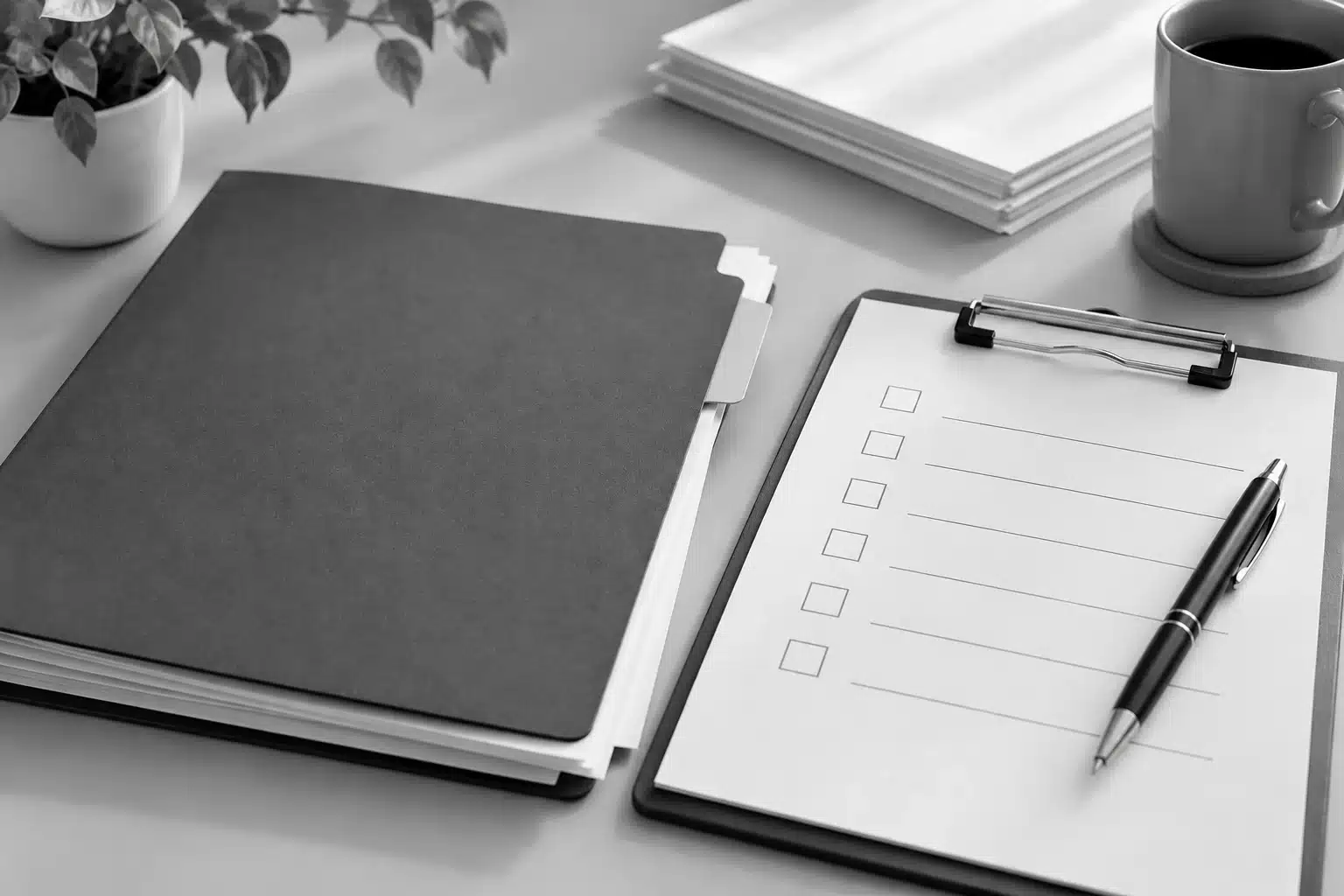 Records folder and blank checklist on a desk