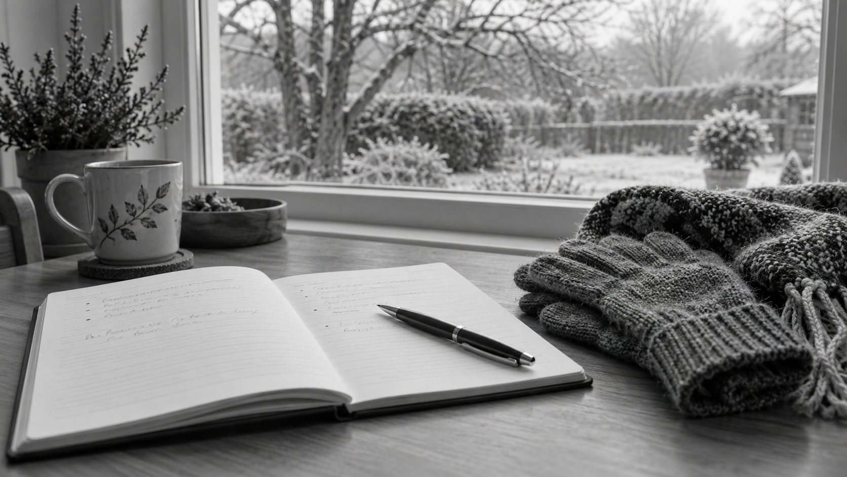 Notebook for recording symptoms in colder weather beside winter gloves