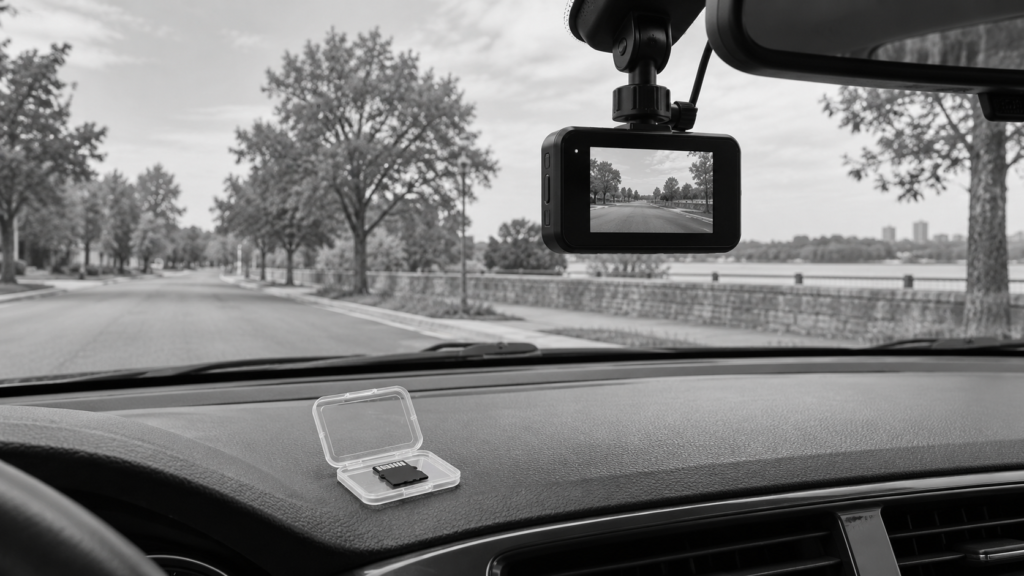 Windshield dashcam and memory card used to store a dashcam file