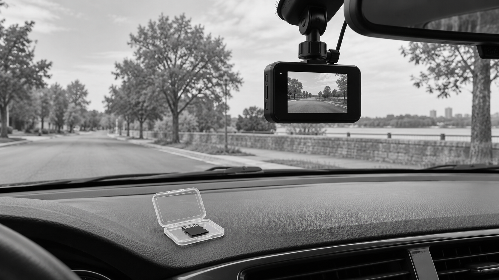 Windshield dashcam and memory card used to store a dashcam file