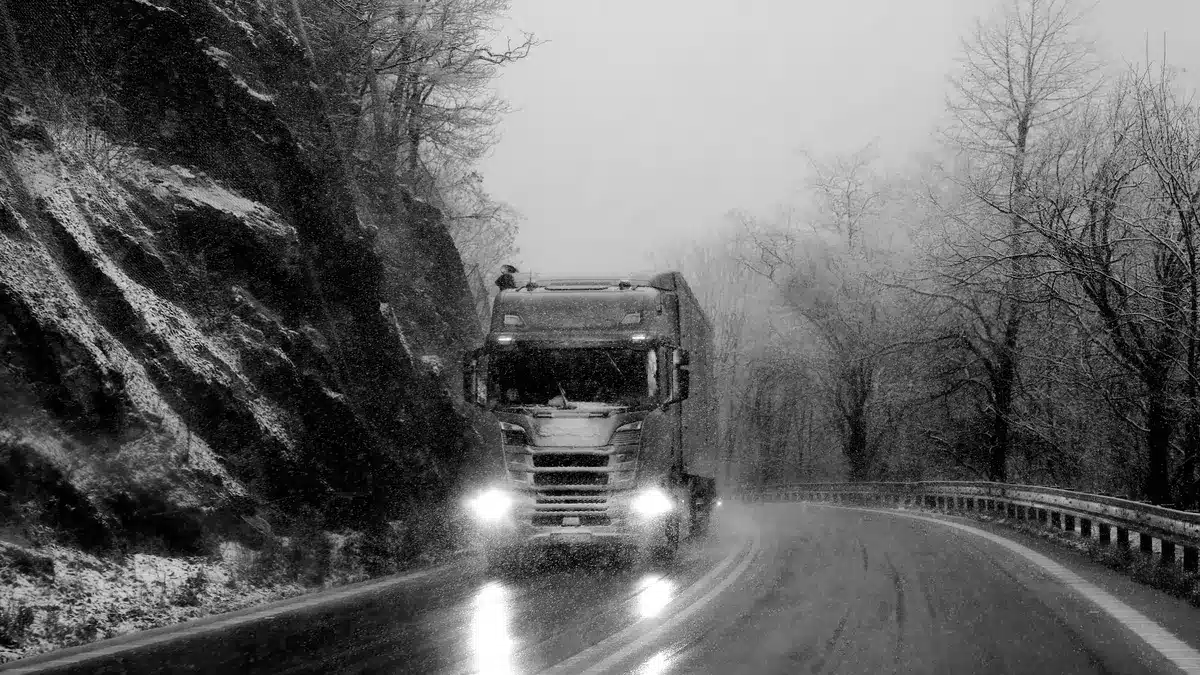 Grayscale stock photograph illustrating owner operator truck accident