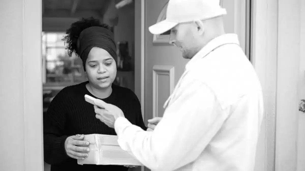 Grayscale stock photograph illustrating injured delivering DoorDash