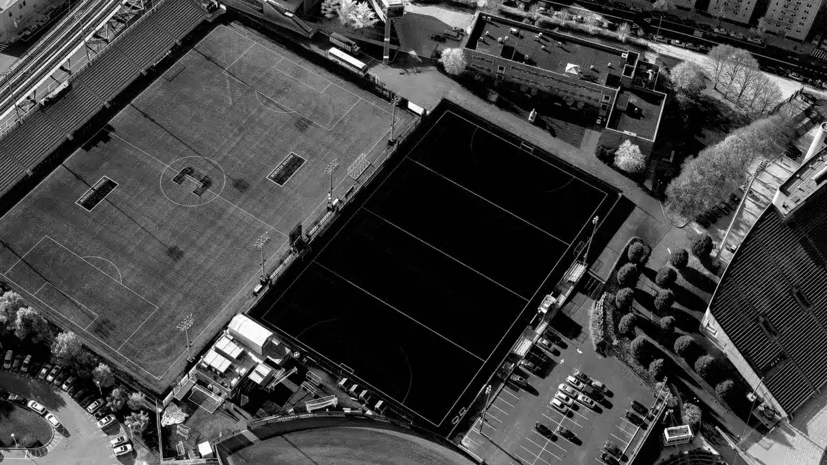Grayscale stock photograph illustrating injured school town park