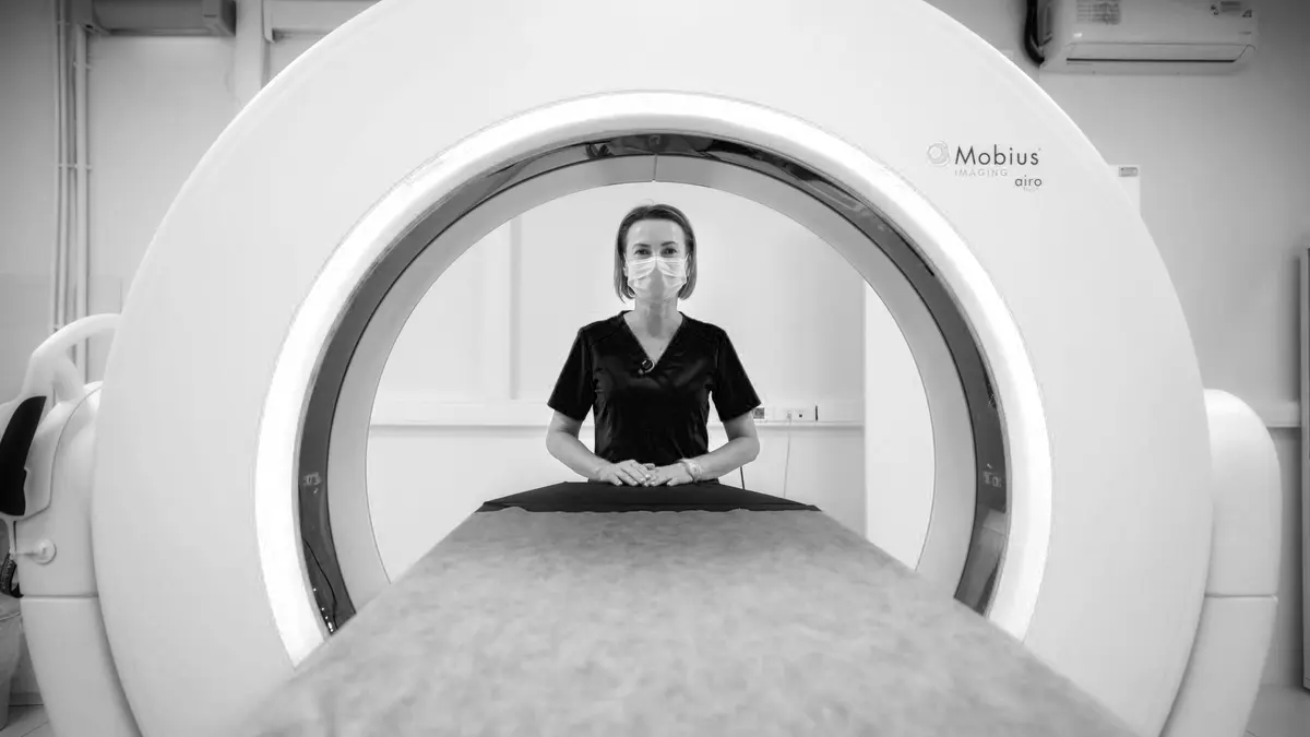 Grayscale stock photograph illustrating network mri