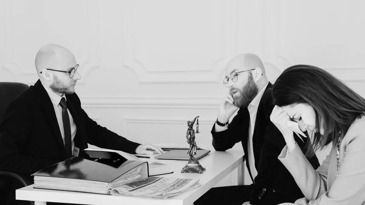 Grayscale stock photograph illustrating lawyer filing lawsuit