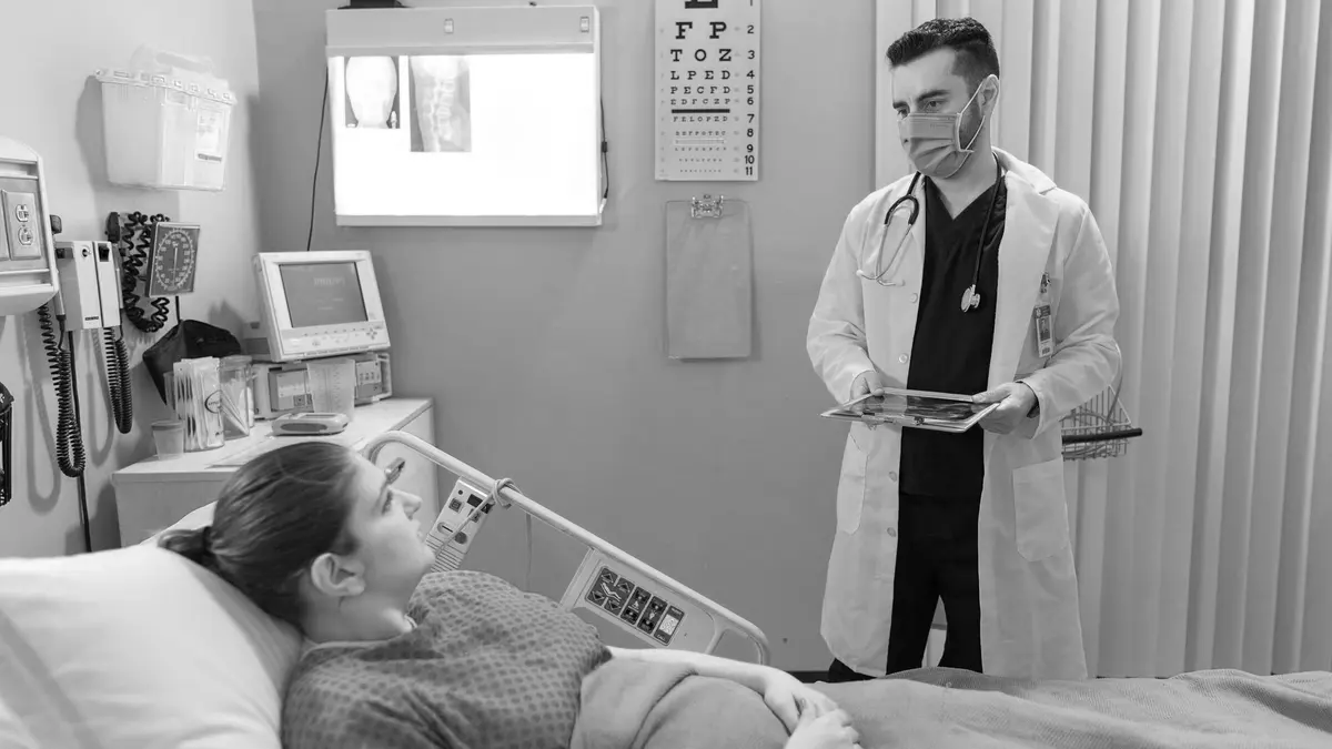 Grayscale stock photograph illustrating defense doctor